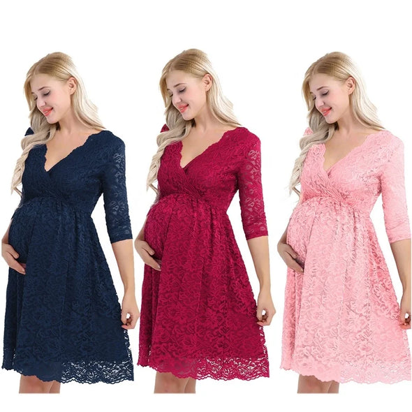 Maternity Elegant Floral Lace Dress